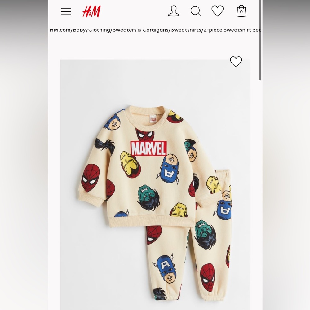 H&M 2 piece Marvel Avengers sweatsuit - 12-18 months